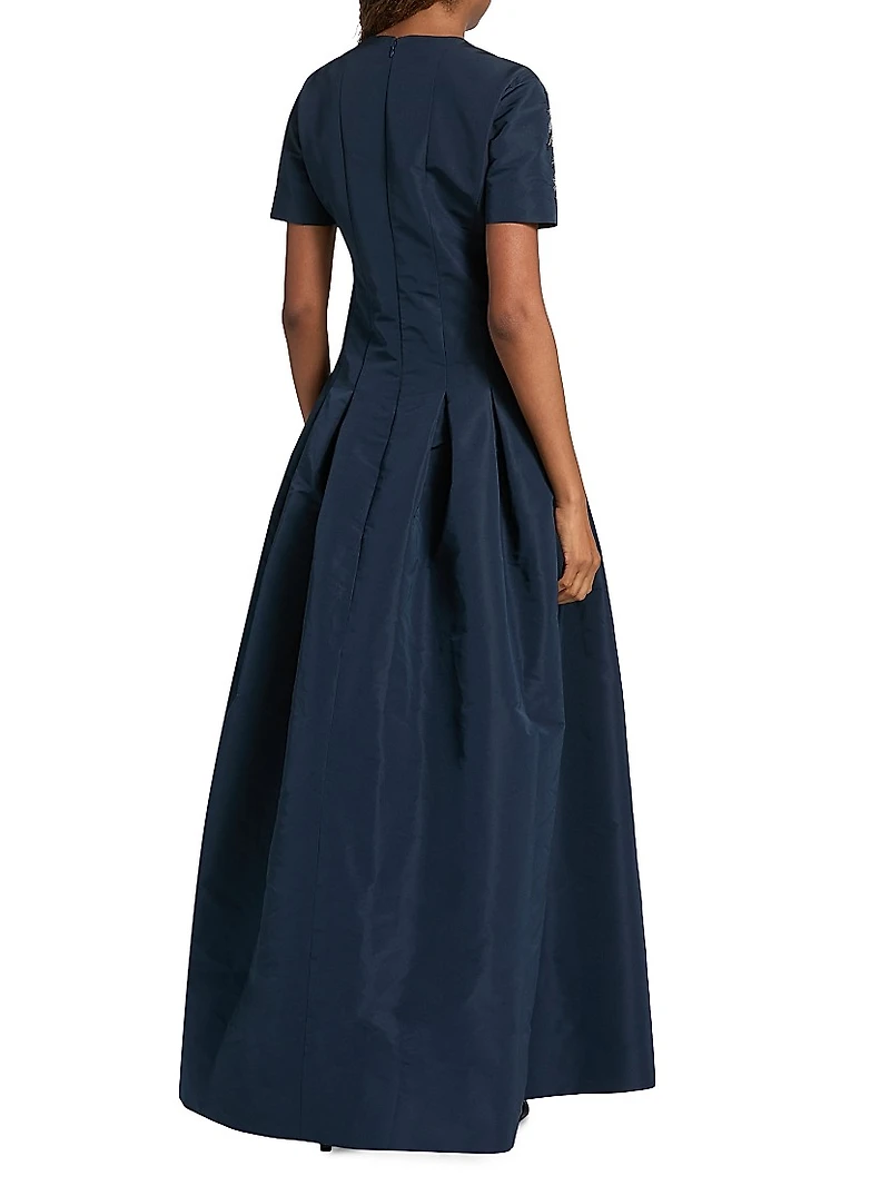 Embroidered Faille Pleated Gown