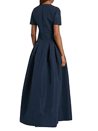 Embroidered Faille Pleated Gown