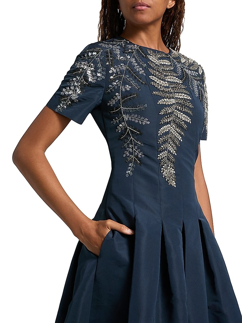 Embroidered Faille Pleated Gown