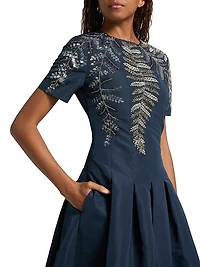 Embroidered Faille Pleated Gown