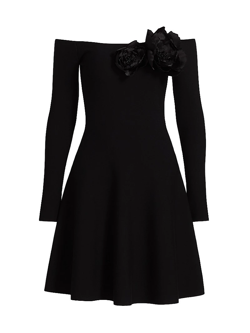 Floral-Appliquéd Off-the-Shoulder Minidress