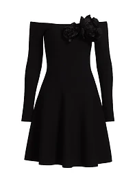 Floral-Appliquéd Off-the-Shoulder Minidress
