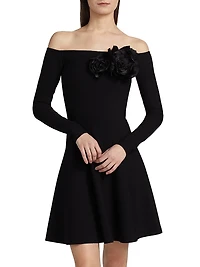 Floral-Appliquéd Off-the-Shoulder Minidress