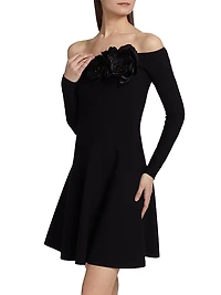 Floral-Appliquéd Off-the-Shoulder Minidress