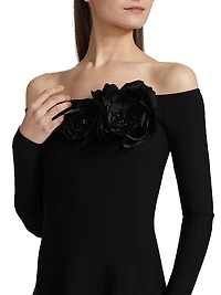Floral-Appliquéd Off-the-Shoulder Minidress
