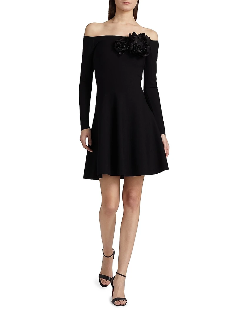 Floral-Appliquéd Off-the-Shoulder Minidress