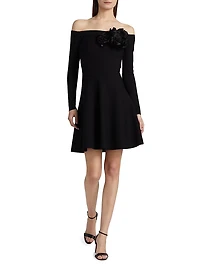 Floral-Appliquéd Off-the-Shoulder Minidress