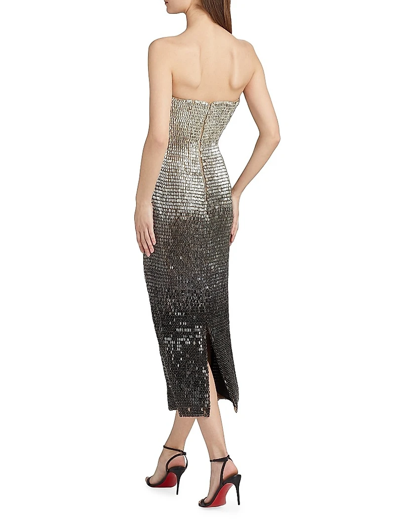 Ombré-Sequined Strapless Cocktail Dress