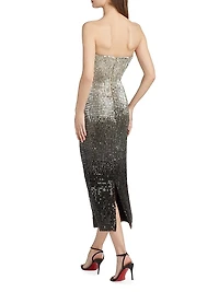 Ombré-Sequined Strapless Cocktail Dress