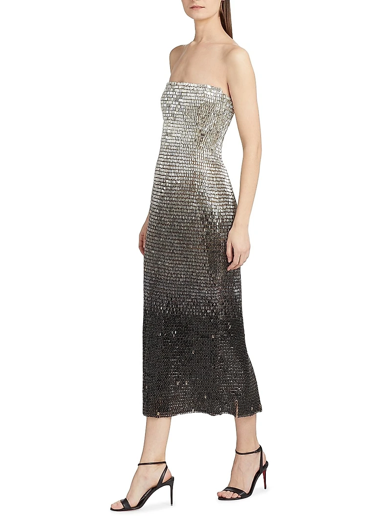 Ombré-Sequined Strapless Cocktail Dress