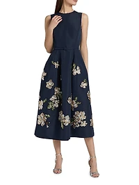 Sequin-Embellished Floral Belted Cocktail Dress