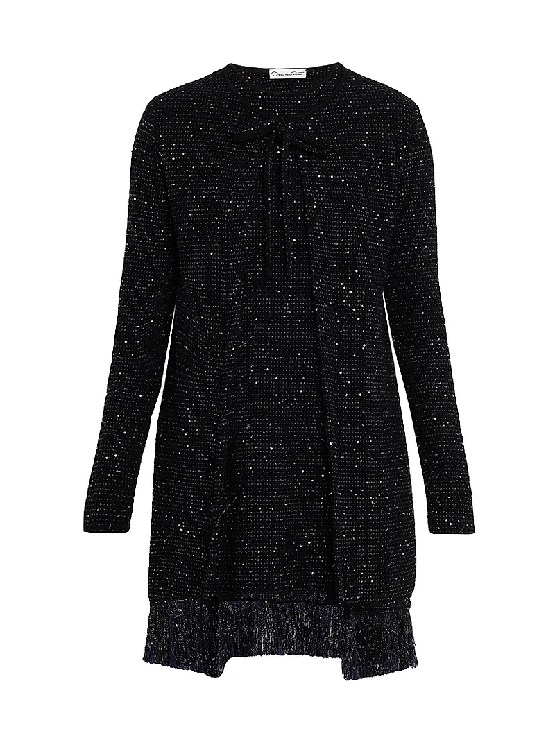 Textured Paillette Tweed Fringe Jacket