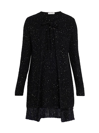 Textured Paillette Tweed Fringe Jacket