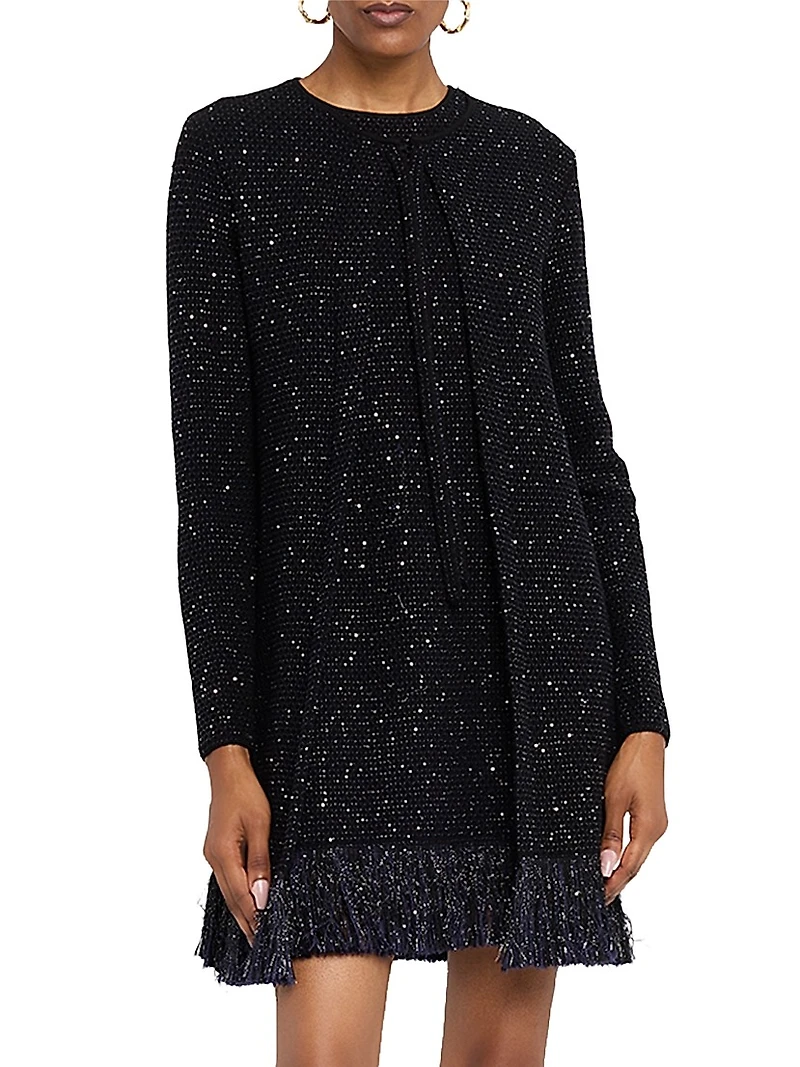 Textured Paillette Tweed Fringe Jacket