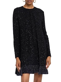 Textured Paillette Tweed Fringe Jacket