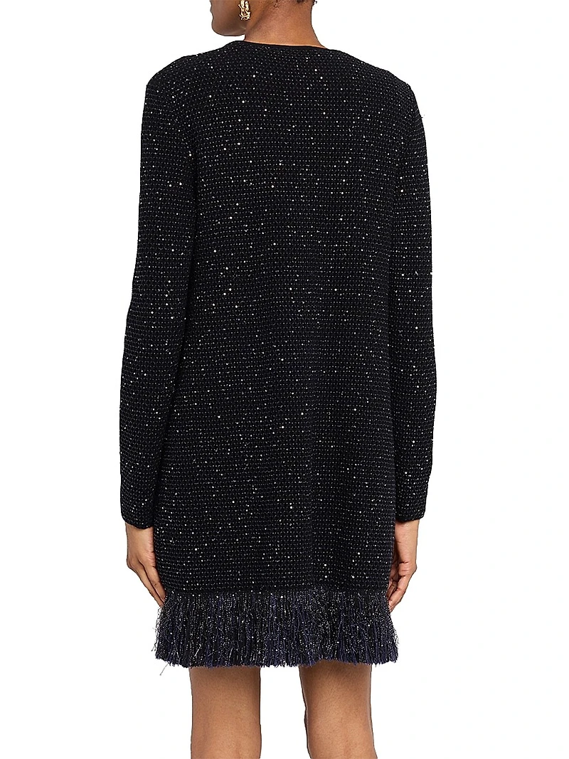 Textured Paillette Tweed Fringe Jacket