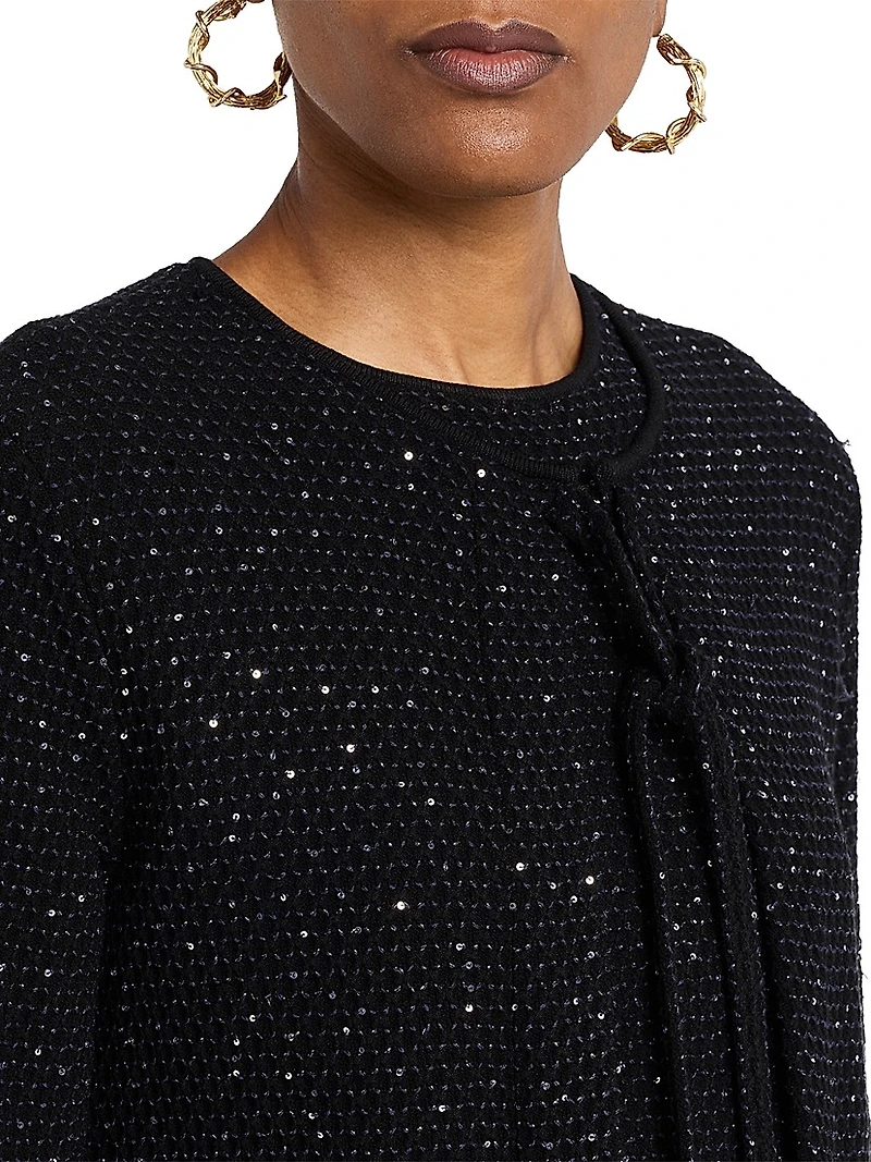 Textured Paillette Tweed Fringe Jacket