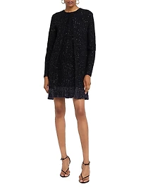 Textured Paillette Tweed Fringe Jacket