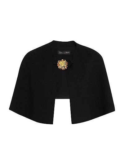 Tweed Elbow-Sleeve Cape Jacket