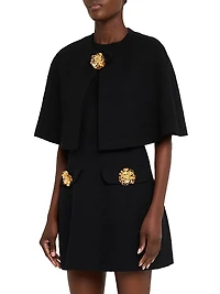 Tweed Elbow-Sleeve Cape Jacket