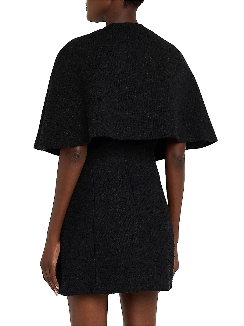 Tweed Elbow-Sleeve Cape Jacket