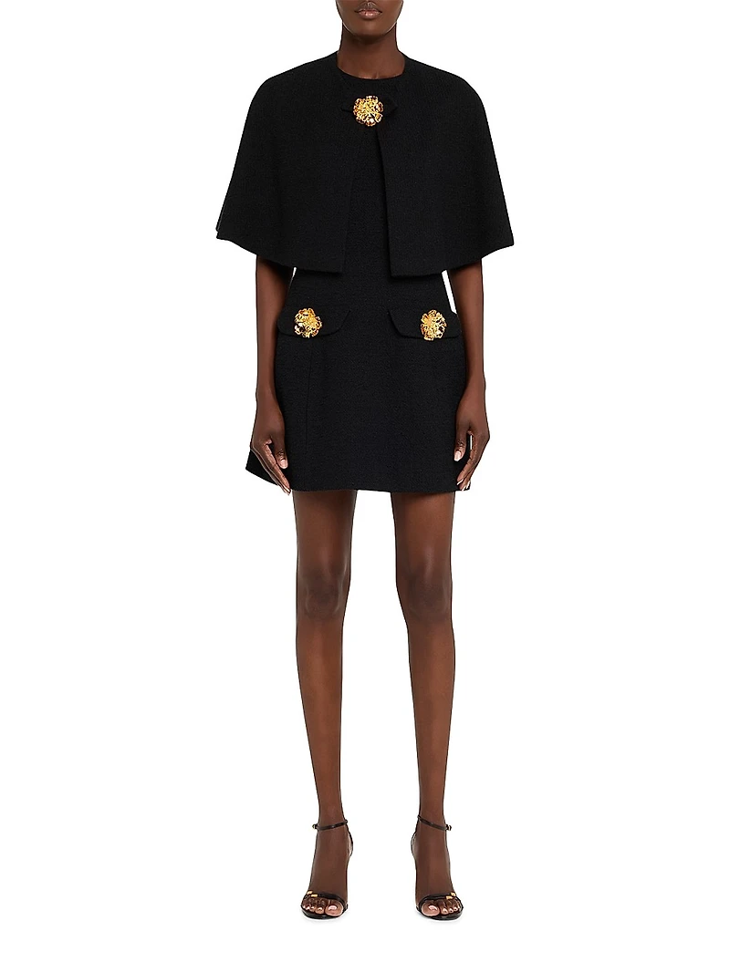 Tweed Elbow-Sleeve Cape Jacket