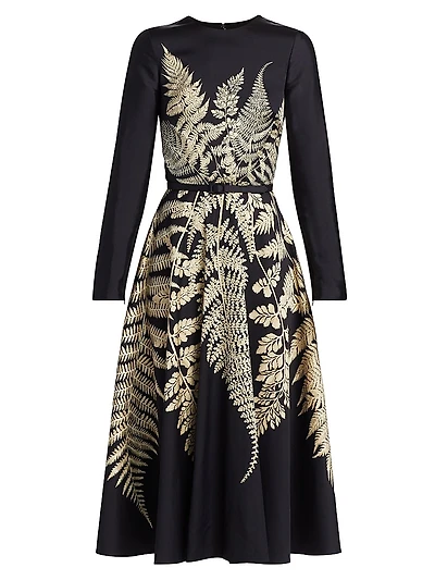 Fern Print Long-Sleeve Cocktail Dress
