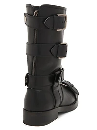 Buckle-Detail Leather Moto Boots