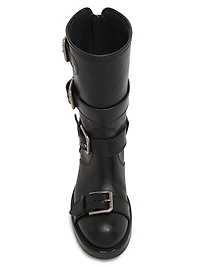 Buckle-Detail Leather Moto Boots