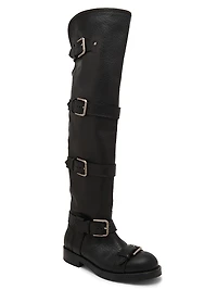 Buckle-Detail Leather Over-The-Knee Moto Boots