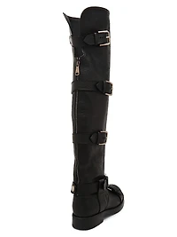 Buckle-Detail Leather Over-The-Knee Moto Boots