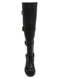 Buckle-Detail Leather Over-The-Knee Moto Boots