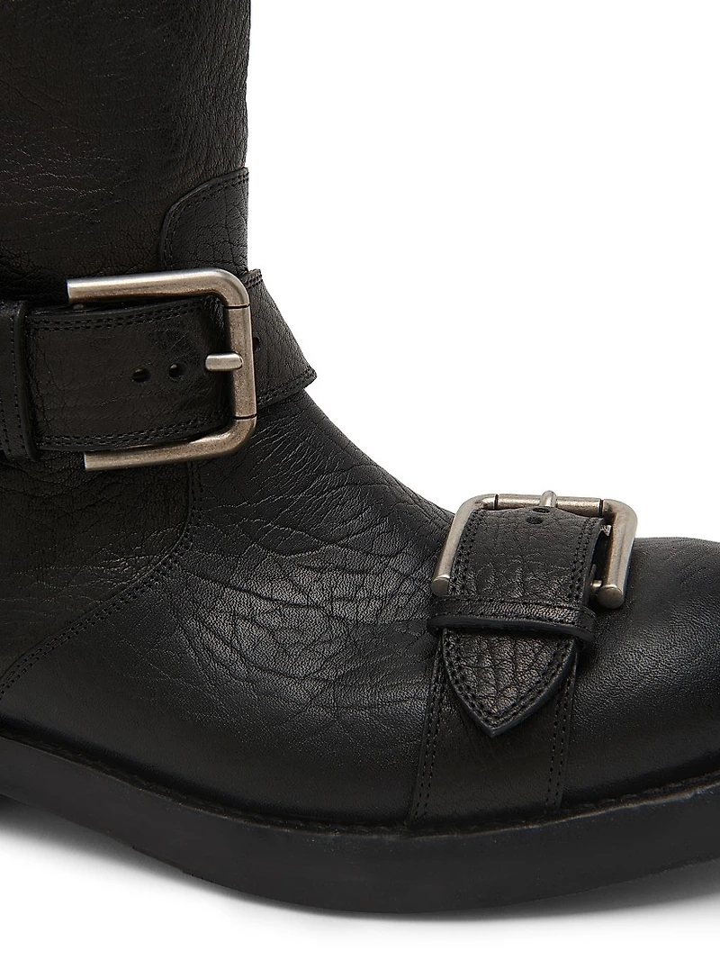 Buckle-Detail Leather Over-The-Knee Moto Boots