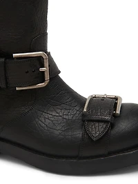 Buckle-Detail Leather Over-The-Knee Moto Boots