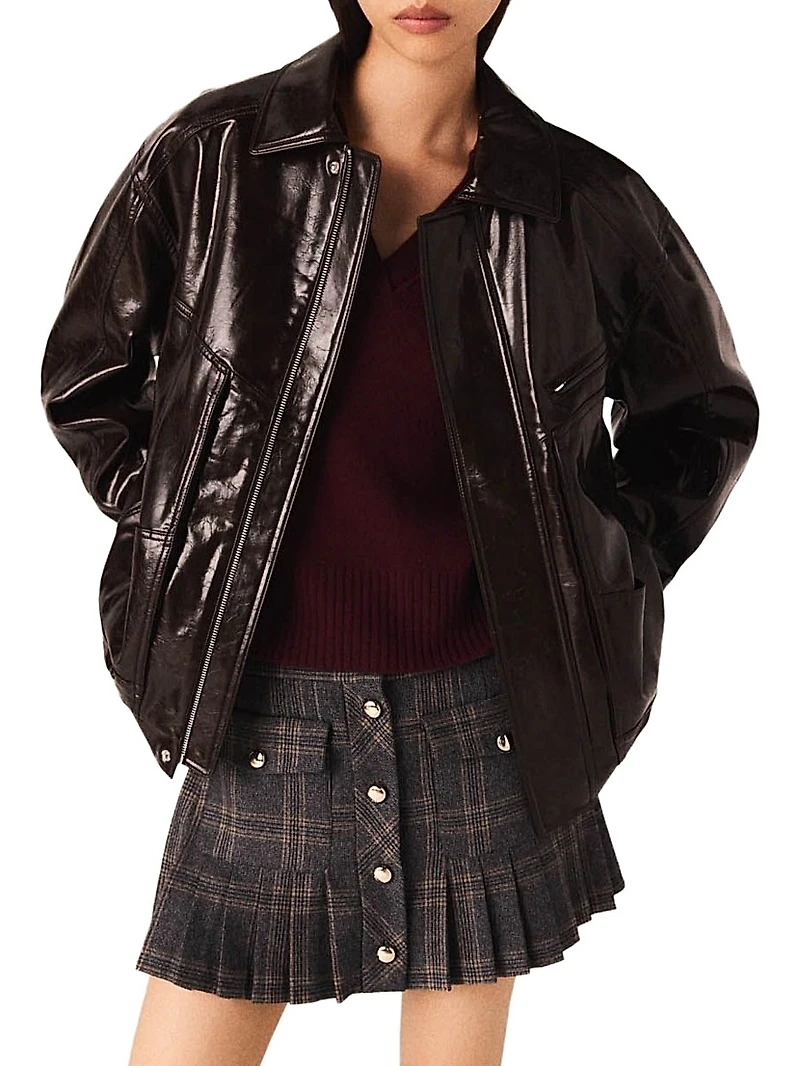 Cracked Faux Leather Jacket