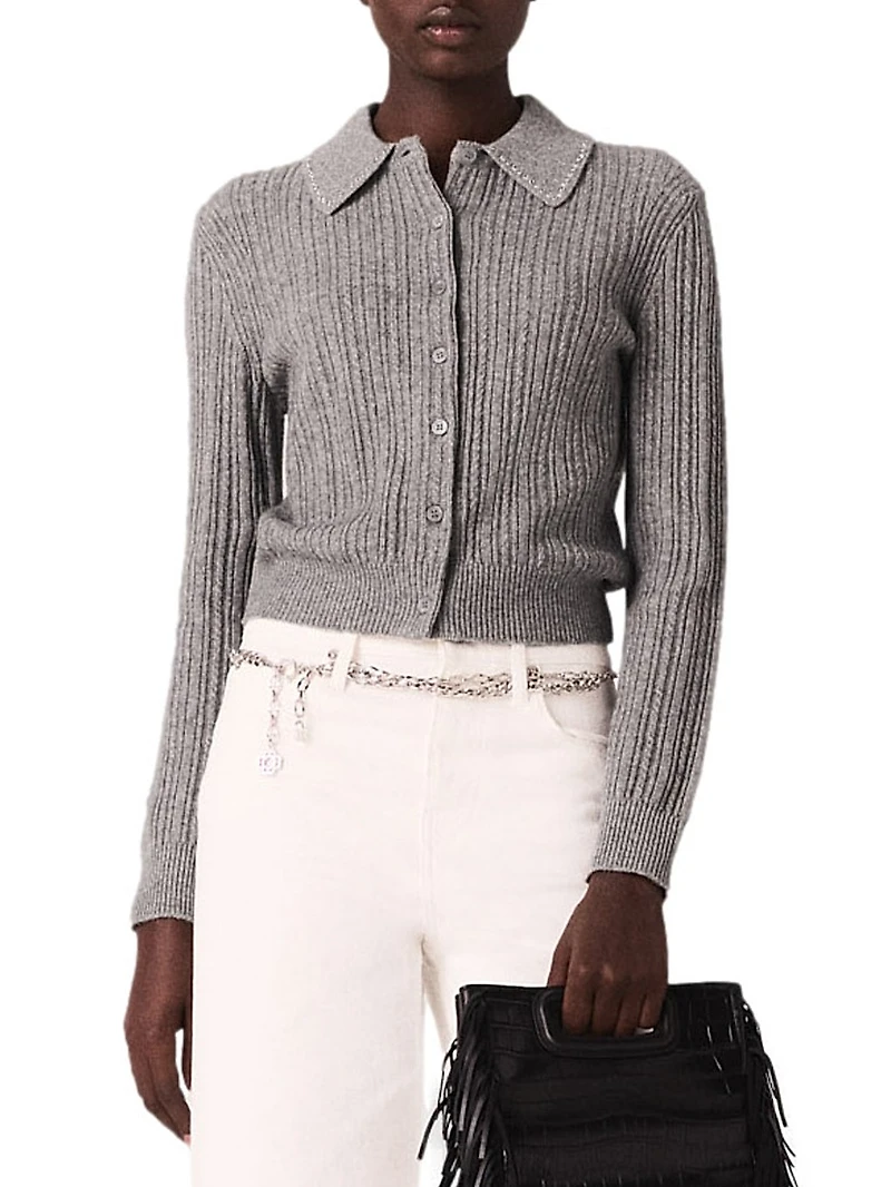 Rhinestone Collar Cardigan
