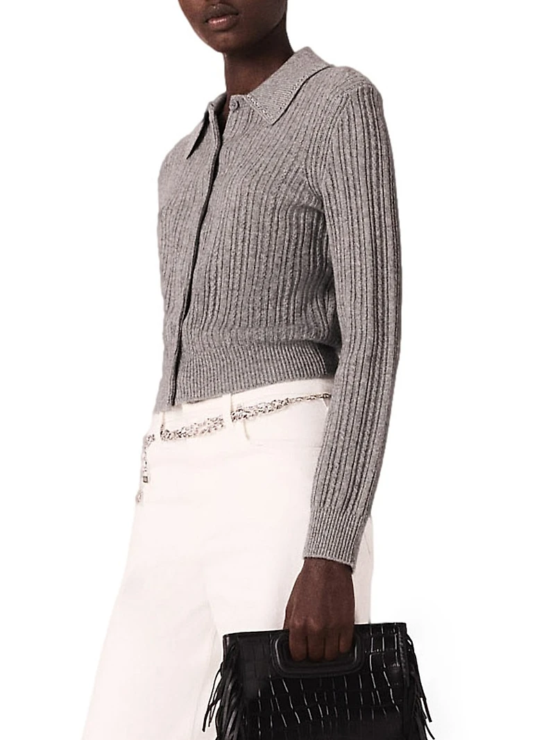 Rhinestone Collar Cardigan