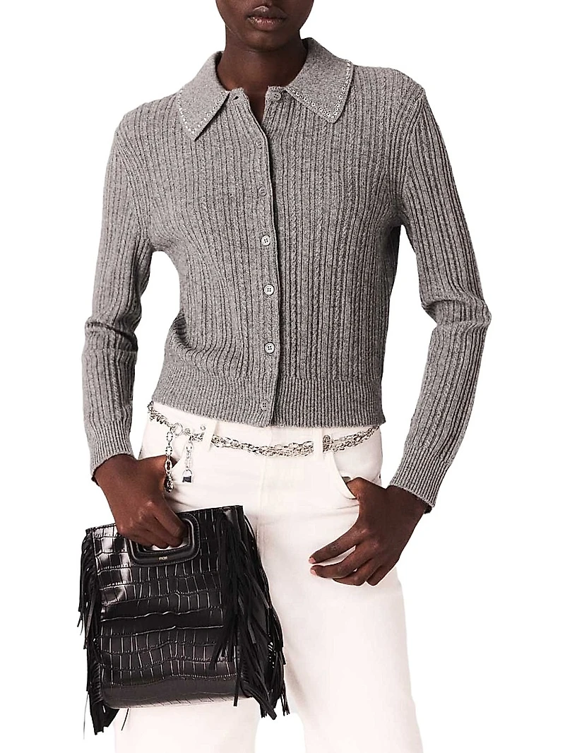 Rhinestone Collar Cardigan