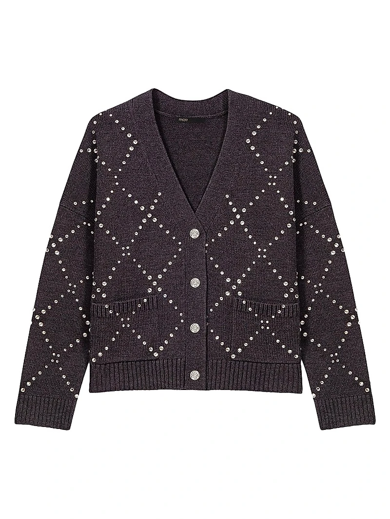 Rhinestone Check Cardigan