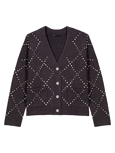 Rhinestone Check Cardigan