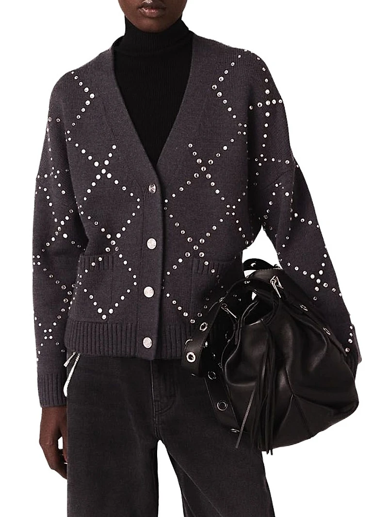Rhinestone Check Cardigan