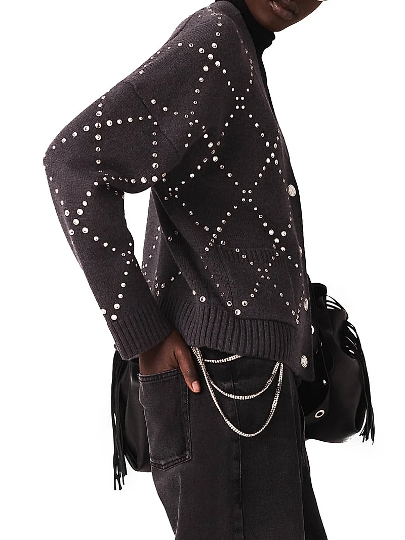 Rhinestone Check Cardigan