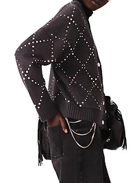 Rhinestone Check Cardigan