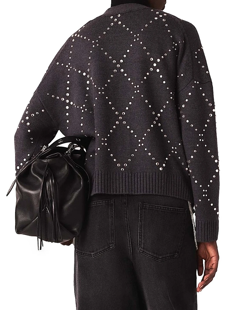 Rhinestone Check Cardigan