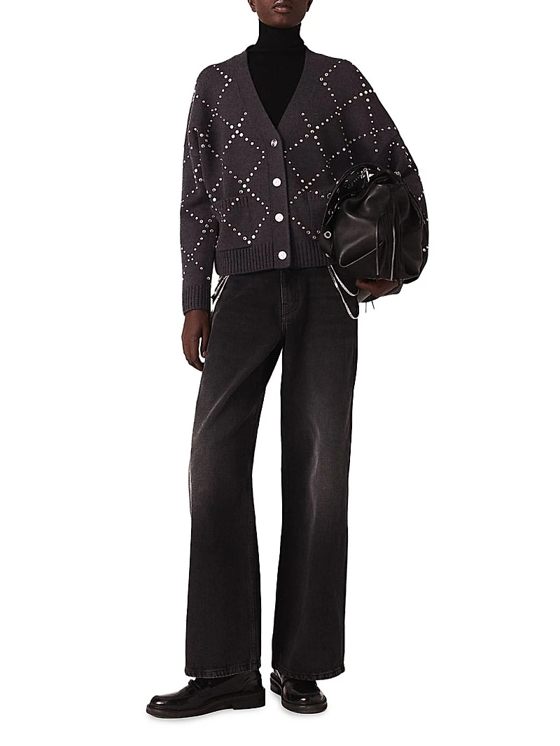 Rhinestone Check Cardigan