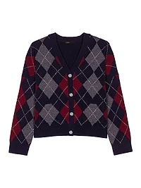 Cropped Argyle Pattern Cardigan