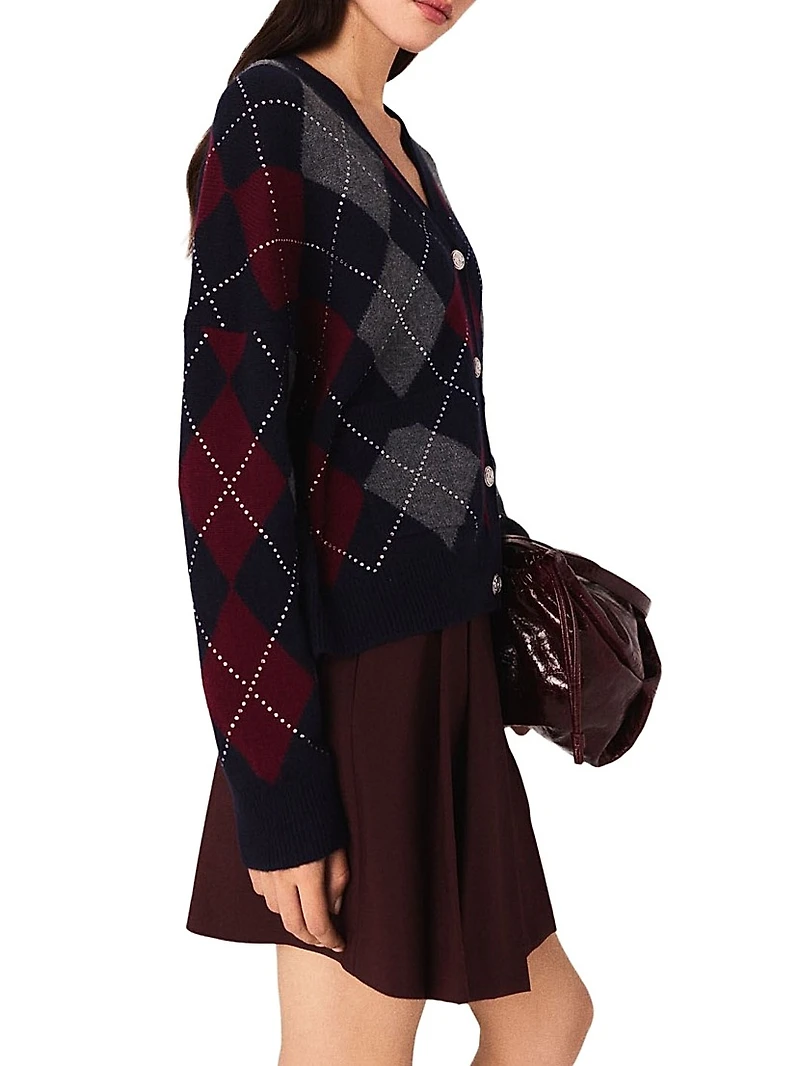 Cropped Argyle Pattern Cardigan
