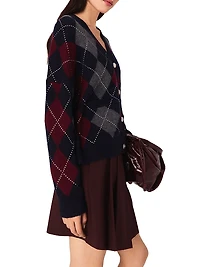 Cropped Argyle Pattern Cardigan