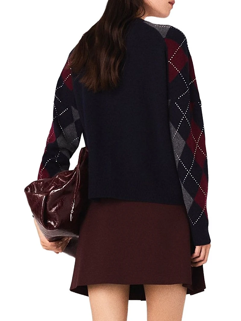 Cropped Argyle Pattern Cardigan