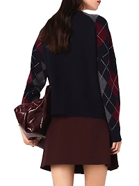 Cropped Argyle Pattern Cardigan